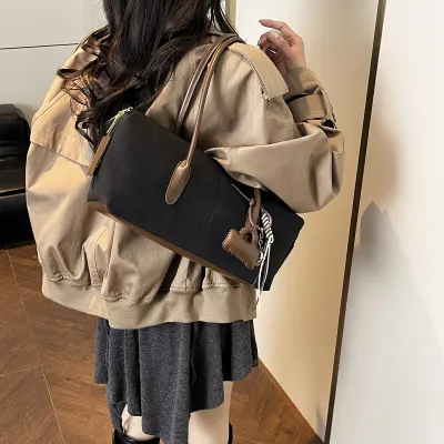 Women Fashion Casual Retro Autumn And Winter Solid Color Suede Shoulder Bag