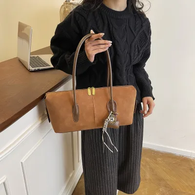 Women Fashion Casual Retro Autumn And Winter Solid Color Suede Shoulder Bag