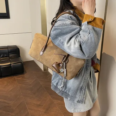 Women Fashion Casual Retro Autumn And Winter Solid Color Suede Shoulder Bag