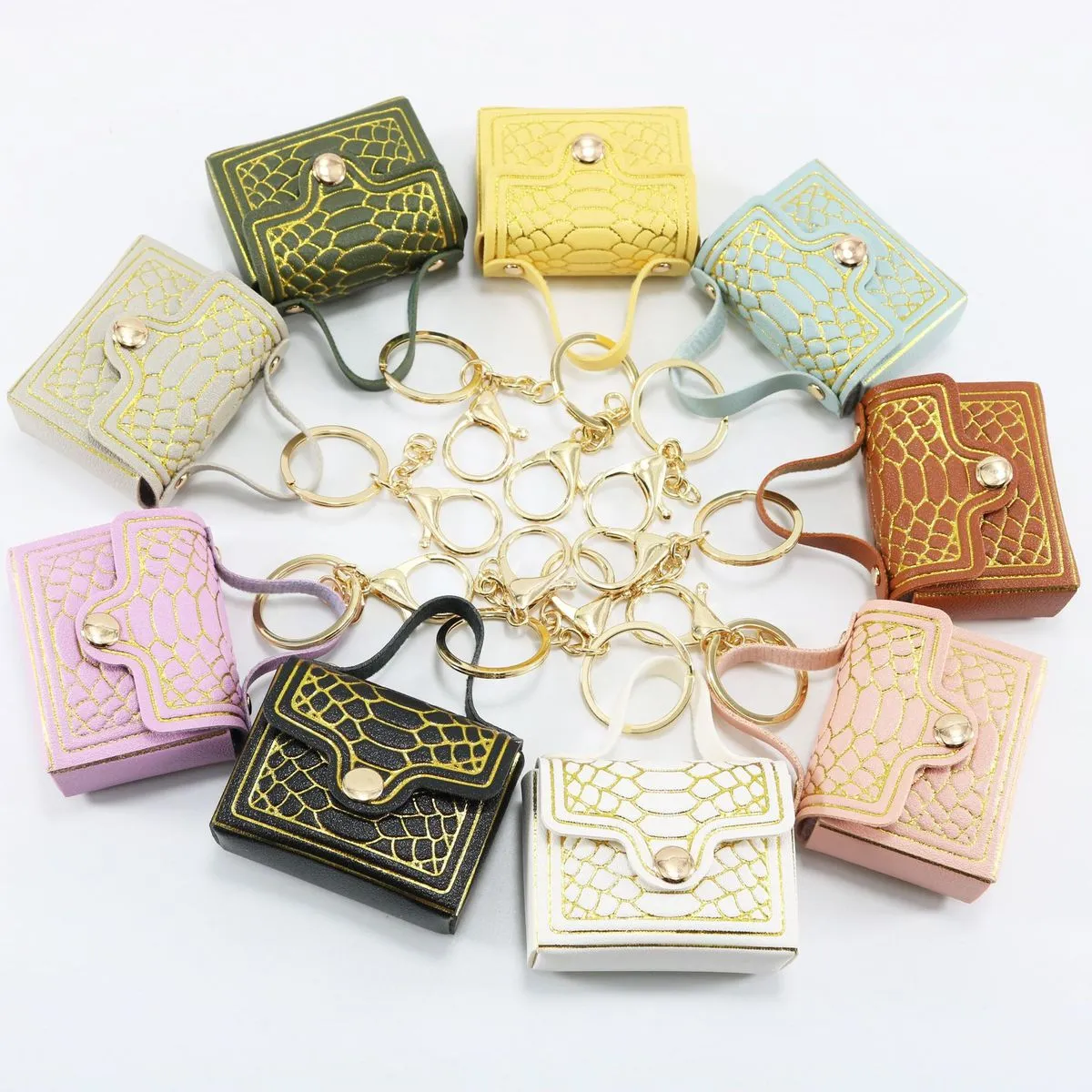 Women Fashion Bronzing Crocodile Pattern Pu Leather Mini Coin Purse Bag Pendant Keychain