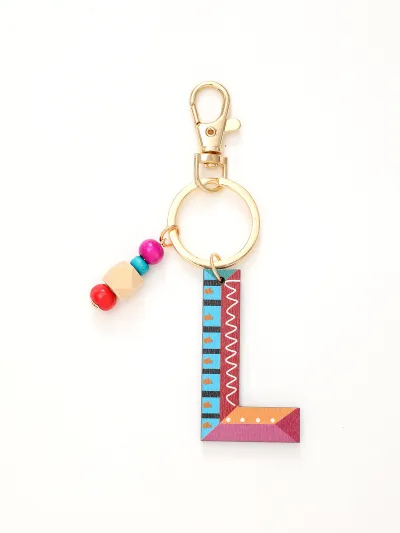 Women Fashion Multicolor Wooden Beads 26 Alphabet Keychain