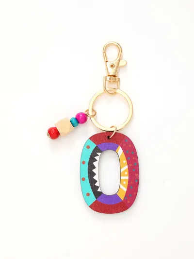 Women Fashion Multicolor Wooden Beads 26 Alphabet Keychain