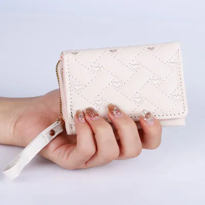 Women'S Fashion Solid Color Love Embroidered Multi-Functional Portable Multi-Card Coin Wallet
