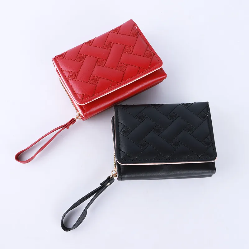 Women'S Fashion Solid Color Love Embroidered Multi-Functional Portable Multi-Card Coin Wallet