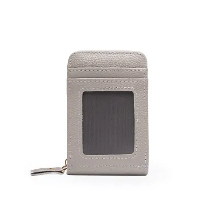Fashion Solid Color Litchi Large Capacity Multi-Card Id Coin Wallet