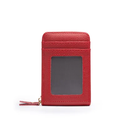 Fashion Solid Color Litchi Large Capacity Multi-Card Id Coin Wallet