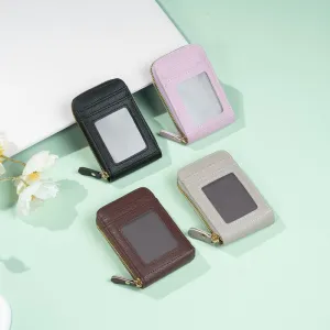 Fashion Solid Color Litchi Large Capacity Multi-Card Id Coin Wallet