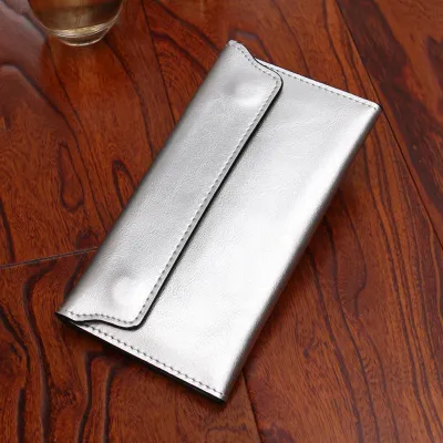 Women Fashion Simple Solid Color Genuine Leather Long Wallet