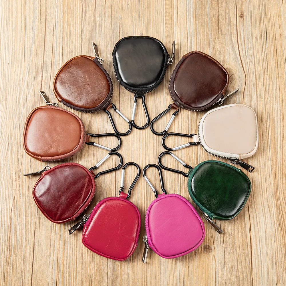 Women Fashion Retro Solid Color Genuine Leather Mini Zipper Small Wallet