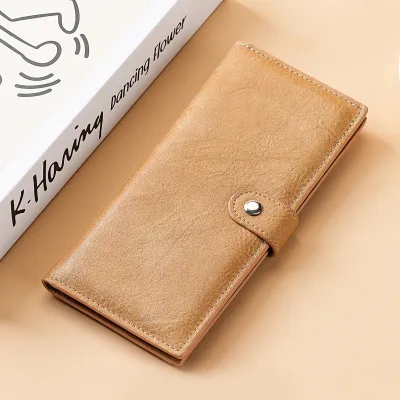 Women'S Fashion Simple Solid Color Long Two-Fold Zipper Multi-Card Wallet