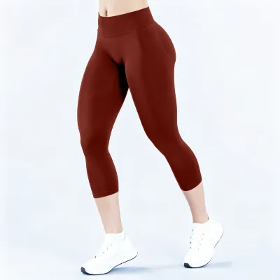 Women Fashion Casual Solid Color Pleated Seamless Yoga Sports Cropped Pants