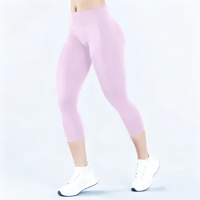 Women Fashion Casual Solid Color Pleated Seamless Yoga Sports Cropped Pants
