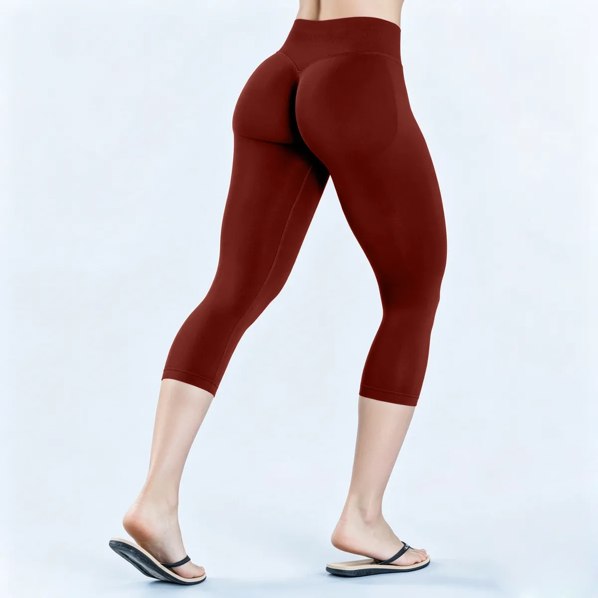 Women Fashion Casual Solid Color Pleated Seamless Yoga Sports Cropped Pants