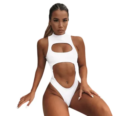 Women Fashion Sexy Solid Color Hollow-Out One-Piece Swimsuit