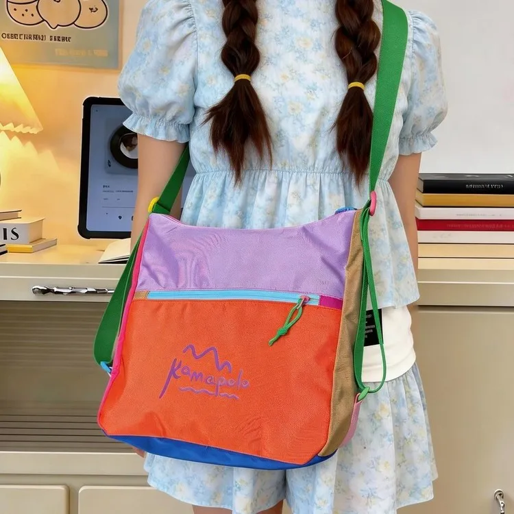 Kids Girls Fashion Casual Dopamine Contrast Color Water-Repellent Crossbody Bag