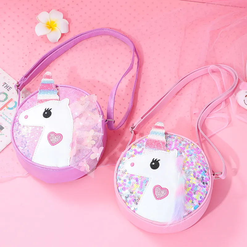 Kids Girls Fashion Cute Cartoon Sequins Unicorn Shoulder Bag