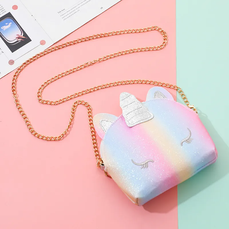 Kids Girls Fashion Cute Unicorn Ainbow Color Crossbody Bag