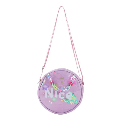 Kids Girls Fashion Cartoon Round-Shaped Sequins Ribbon Shoulder Bag