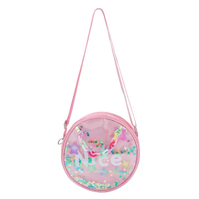 Kids Girls Fashion Cartoon Round-Shaped Sequins Ribbon Shoulder Bag