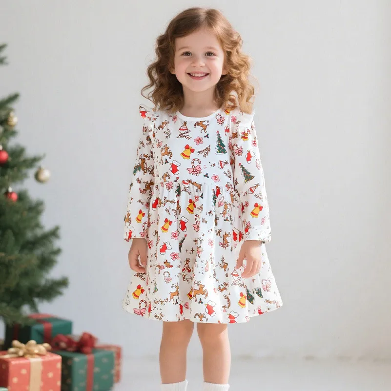 Kids Gilrs Fashion Cute Printed Long-Sleeve Loose Dress