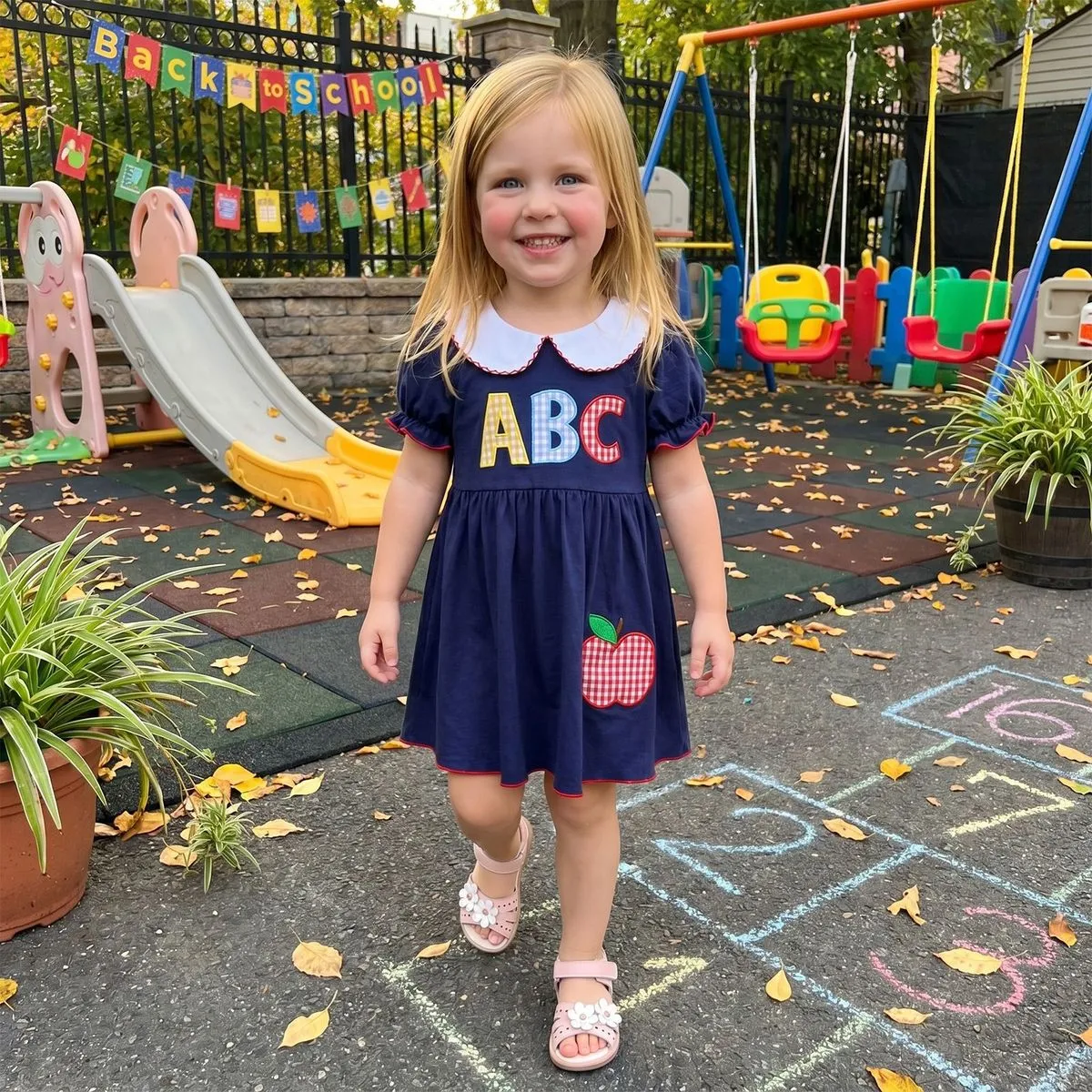 Kids Girl'S Fashion Summer Apple Patchwork Puff-Sleeve Dress