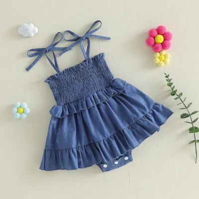 Kids Baby Girl Fashion Summer Solid Color Sleeveless Ruffled Dress