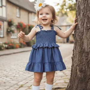 Kids Baby Girl Fashion Summer Solid Color Sleeveless Ruffled Dress