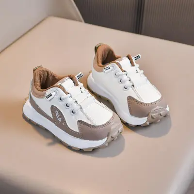 Kids Boys And Girls Fashion Casual Spring And Autumn Leather Soft Bottom Buckle Sneakers