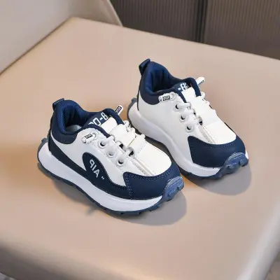 Kids Boys And Girls Fashion Casual Spring And Autumn Leather Soft Bottom Buckle Sneakers