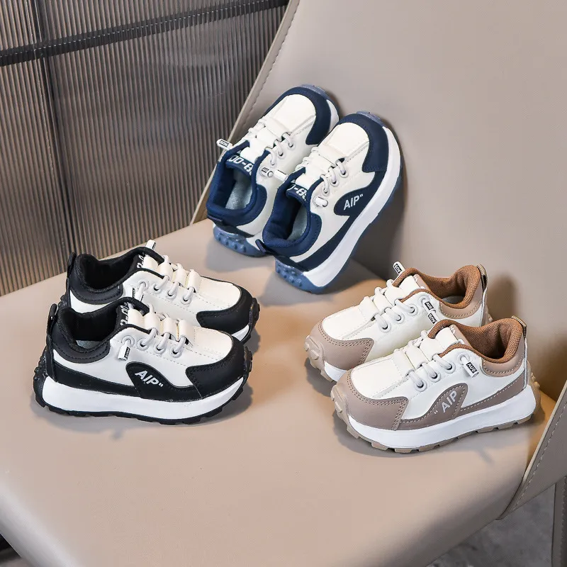 Kids Boys And Girls Fashion Casual Spring And Autumn Leather Soft Bottom Buckle Sneakers