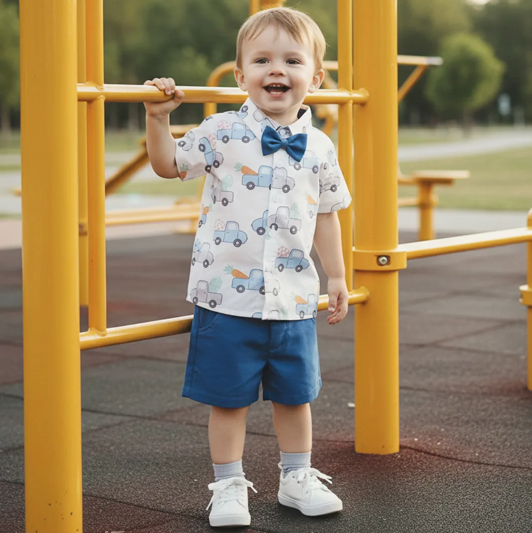 Kids Baby Boys Fashion Casual Summer Carrot Car Printed Short Sleeve Shirt Shorts Two-Piece Set