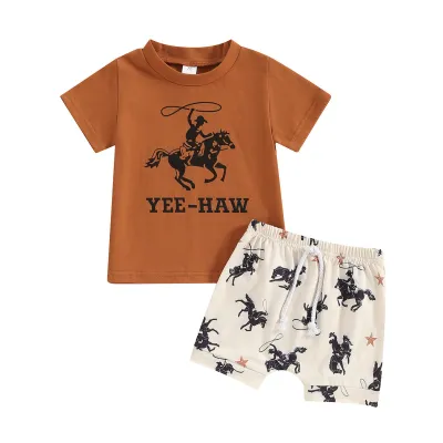 Kids Baby Boys Fashion Summer Printed T-Shirt Loose Shorts Two-Piece Set