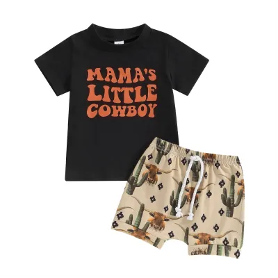 Kids Baby Boys Fashion Summer Printed T-Shirt Loose Shorts Two-Piece Set