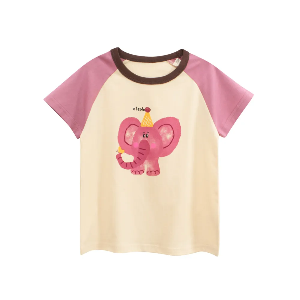 Kids Girls Fashion Summer Cartoon Elephant Printed Short-Sleeve T-Shirt