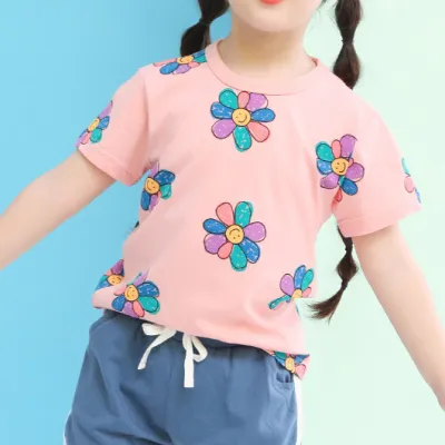 Kids Gilrs Fashion Summer Printed Short-Sleeve T-Shirt