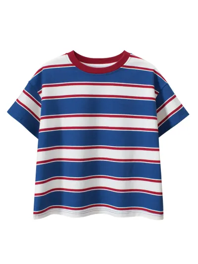 Kids Boys Fashion Casual Summer Stripe Short-Sleeve T-Shirt