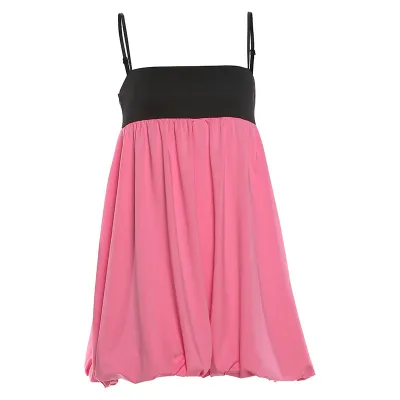 Women Fahsion Casual Summer Color Block Sleeveless Spaghetti Strap Loose Dress