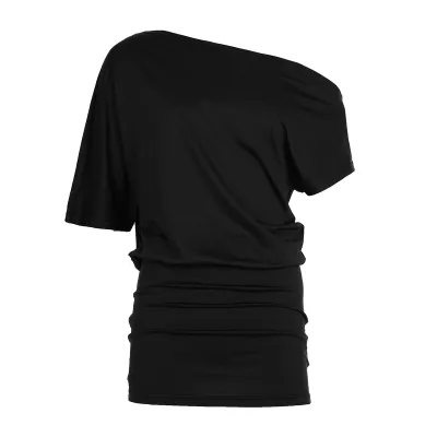 Women Fashion Sexy Solid Color Irregular Off-Shoulder Short-Sleeve Loose Dress