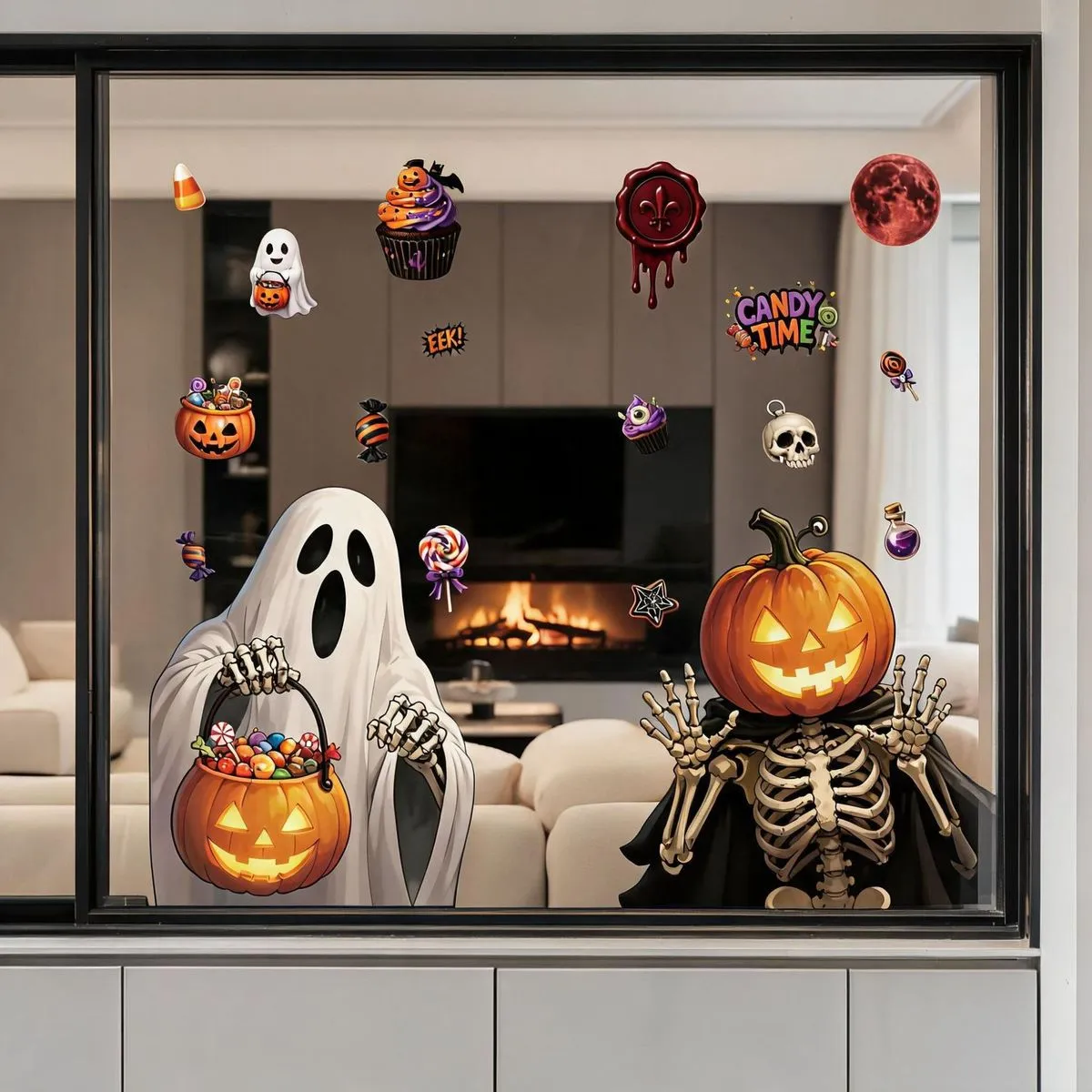 Halloween Cartoon Ghost Pumpkin Lamp Glass Sticker