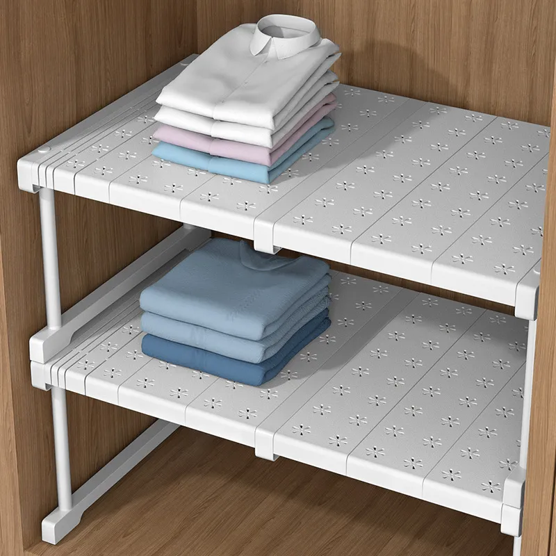 Multifunctional Wardrobe Layered Partition Punch-Free Retractable Fixing Rack