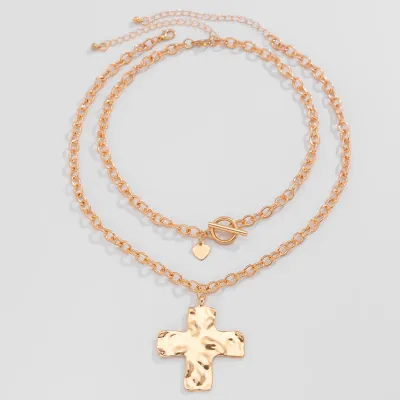 Women Fashion Cross Alloy Pendant Double Layer Ot Buckle Necklace