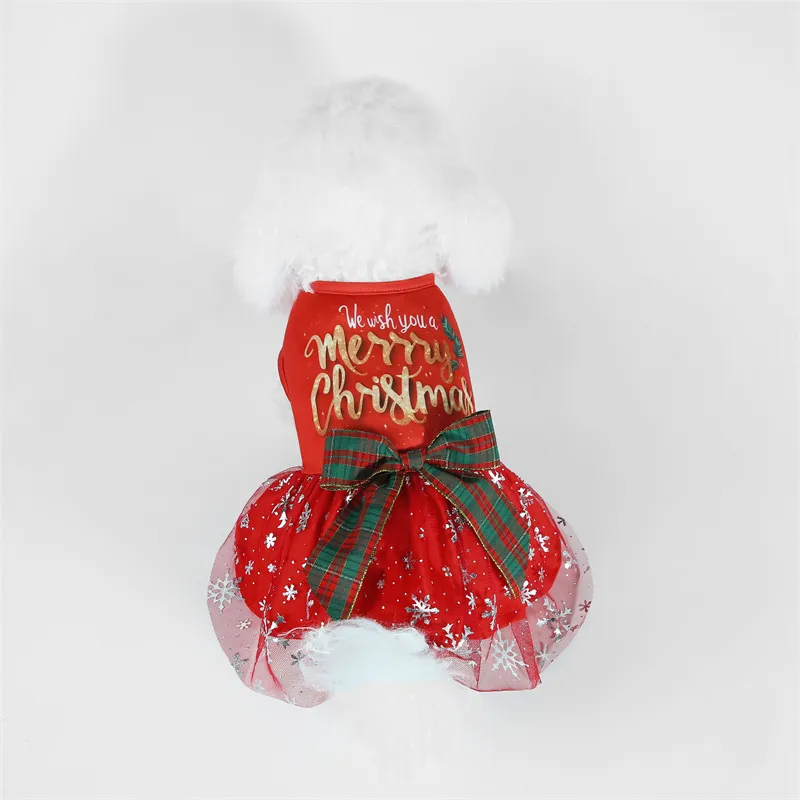 Christmas Fashion Cute Pet Mesh Printed Party Dress