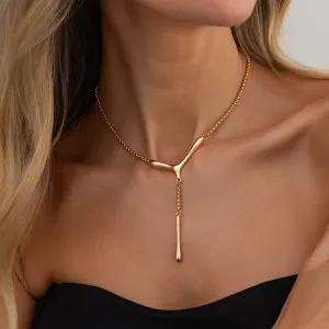 Women Fashion Simple Water Drop Pendant Y-Shaped Necklace
