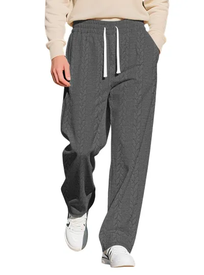 Men'S Fashion Casual Autumn And Winter Solid Color Jacquard Pattern Drawstring Pants