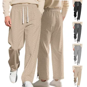 Men'S Fashion Casual Autumn And Winter Solid Color Jacquard Pattern Drawstring Pants