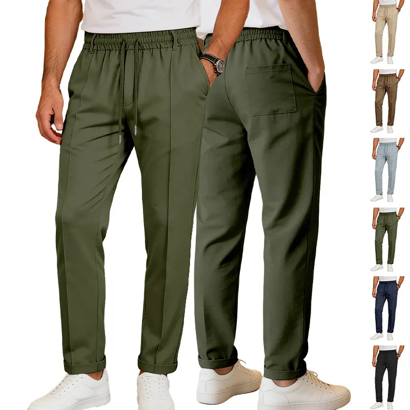 Men'S Fashion Casual Summer Solid Color Loose Breathable High Waist Pants