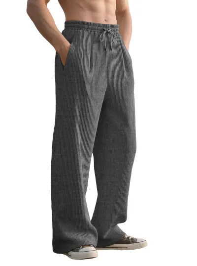 Men'S Fashion Casual Spring And Autumn Vertical Stripe Loose Straight Pants