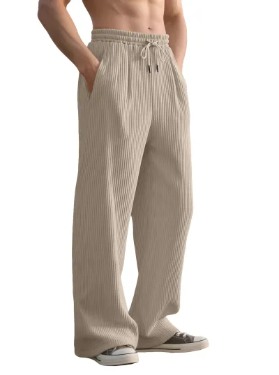 Men'S Fashion Casual Spring And Autumn Vertical Stripe Loose Straight Pants