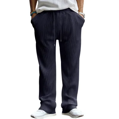 Men'S Fashion Casual Spring And Autumn Vertical Stripe Loose Straight Pants