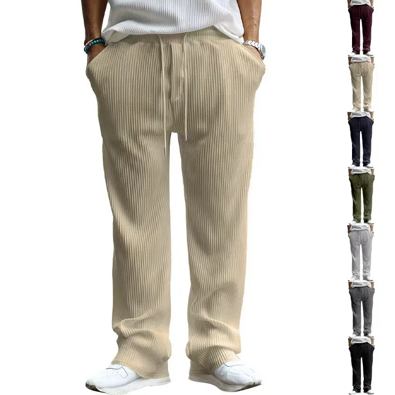 Men'S Fashion Casual Spring And Autumn Vertical Stripe Loose Straight Pants